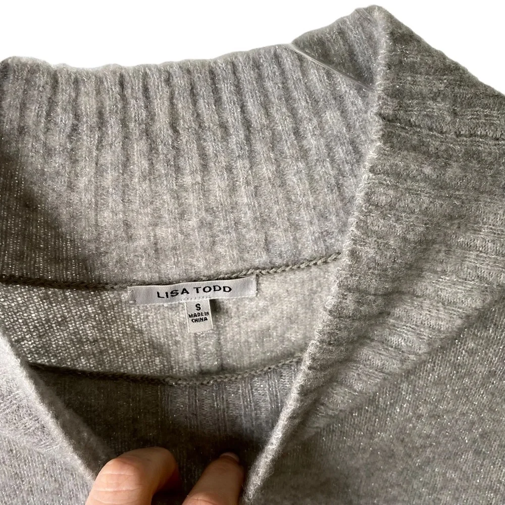 Lisa Todd Wool Metallic Mock Neck Sweater Grey Silver Size Small